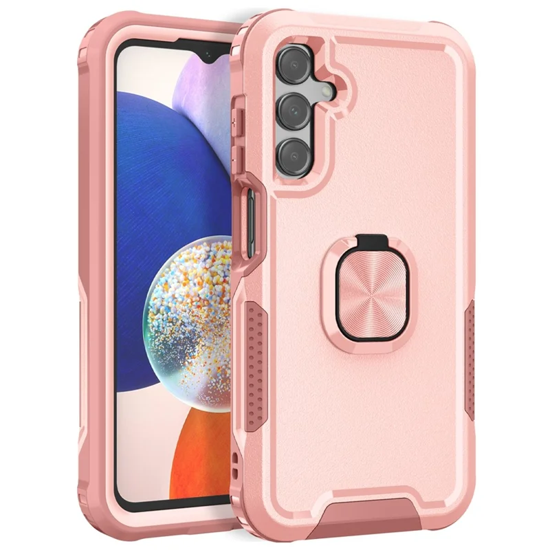 For Samsung Galaxy A15 4G / 5G Case PC+Silicone Anti-drop Cover with Rotatable Ring Kickstand - Pink