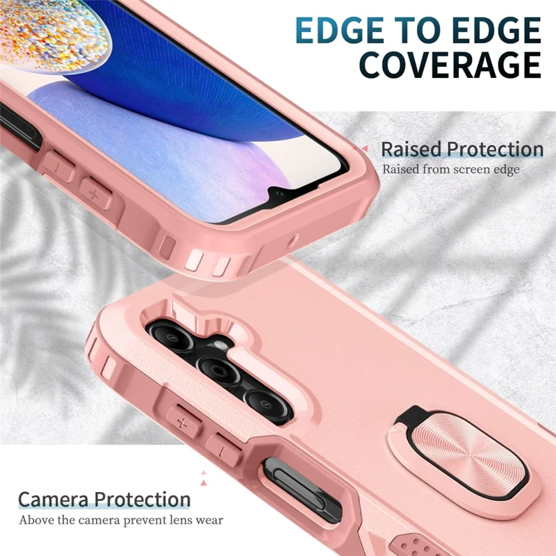 For Samsung Galaxy A15 4G / 5G Case PC+Silicone Anti-drop Cover with Rotatable Ring Kickstand - Pink