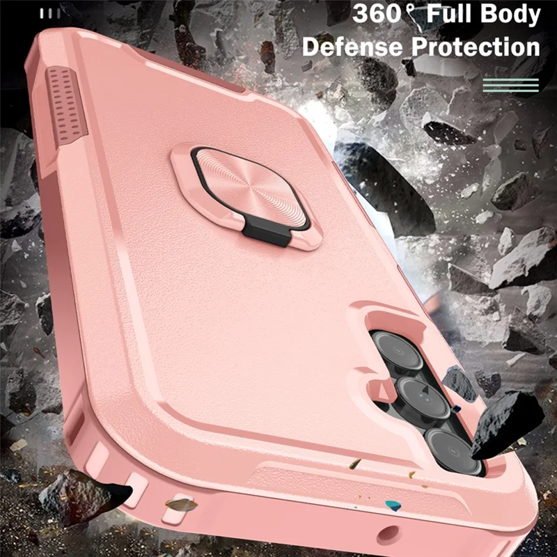 For Samsung Galaxy A15 4G / 5G Case PC+Silicone Anti-drop Cover with Rotatable Ring Kickstand - Pink