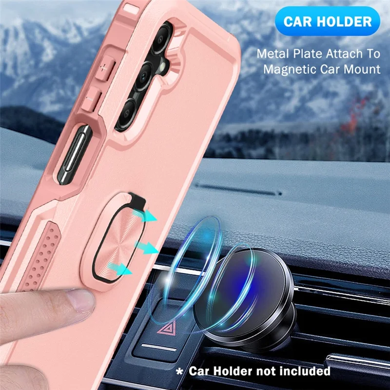 For Samsung Galaxy A15 4G / 5G Case PC+Silicone Anti-drop Cover with Rotatable Ring Kickstand - Pink