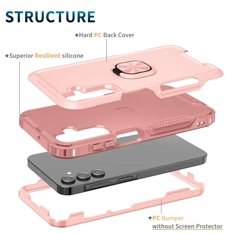 For Samsung Galaxy A15 4G / 5G Case PC+Silicone Anti-drop Cover with Rotatable Ring Kickstand - Pink