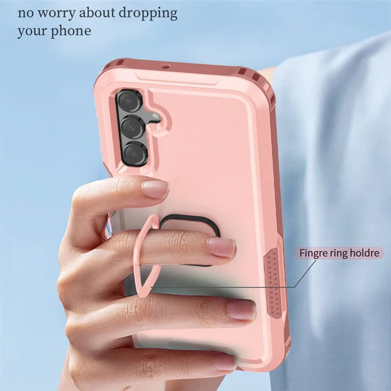 For Samsung Galaxy A15 4G / 5G Case PC+Silicone Anti-drop Cover with Rotatable Ring Kickstand - Pink