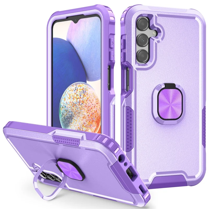 For Samsung Galaxy A15 4G / 5G Case PC+Silicone Anti-drop Cover with Rotatable Ring Kickstand - Light Purple