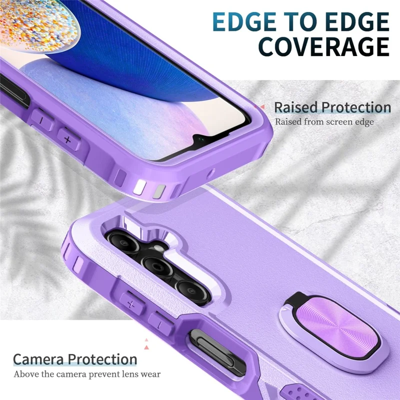 For Samsung Galaxy A15 4G / 5G Case PC+Silicone Anti-drop Cover with Rotatable Ring Kickstand - Light Purple