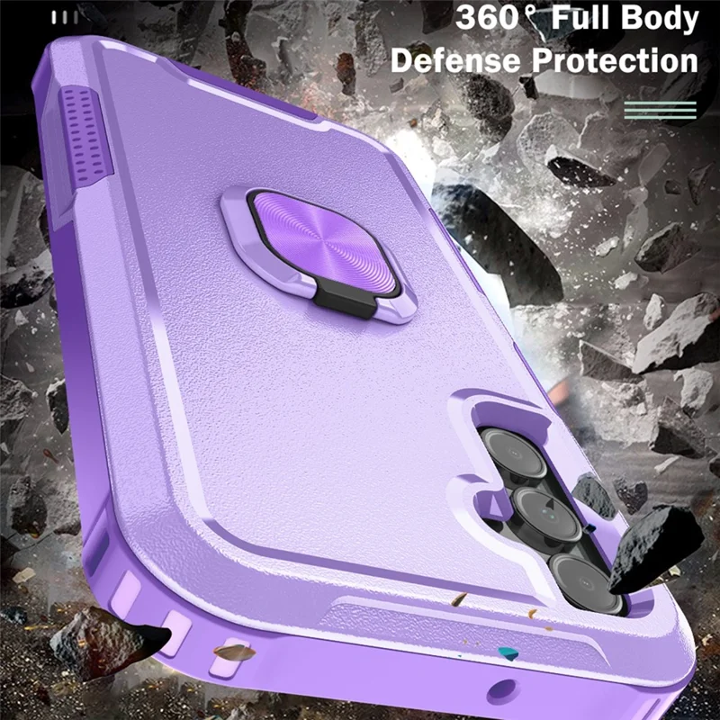 For Samsung Galaxy A15 4G / 5G Case PC+Silicone Anti-drop Cover with Rotatable Ring Kickstand - Light Purple