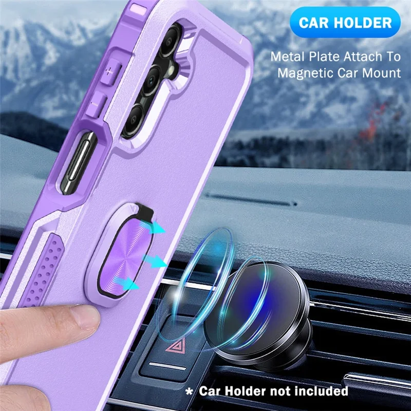 For Samsung Galaxy A15 4G / 5G Case PC+Silicone Anti-drop Cover with Rotatable Ring Kickstand - Light Purple