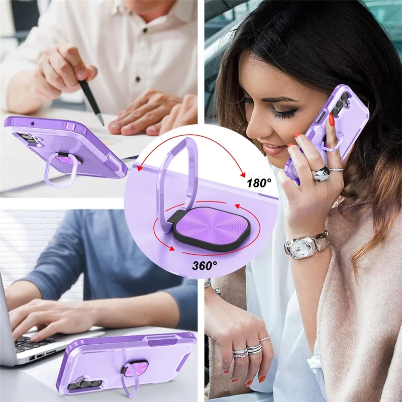For Samsung Galaxy A15 4G / 5G Case PC+Silicone Anti-drop Cover with Rotatable Ring Kickstand - Light Purple
