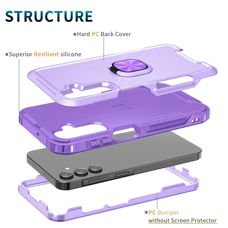 For Samsung Galaxy A15 4G / 5G Case PC+Silicone Anti-drop Cover with Rotatable Ring Kickstand - Light Purple