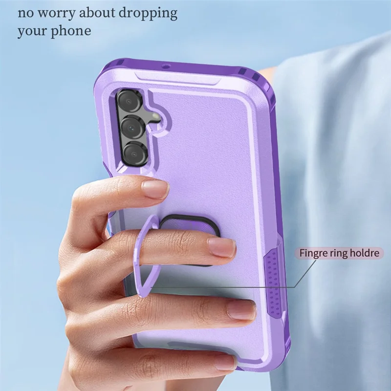 For Samsung Galaxy A15 4G / 5G Case PC+Silicone Anti-drop Cover with Rotatable Ring Kickstand - Light Purple
