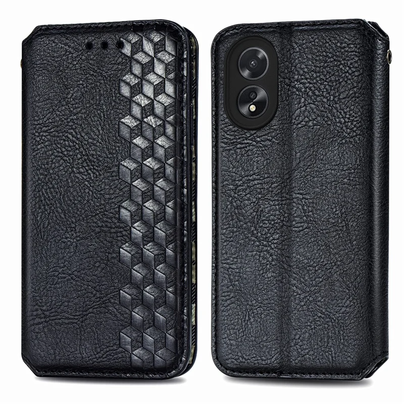 Para Oppo A38 4G / A18 4G Capa Magnética Impressa com Padrão Rômbico Protetor de Telefone de Carteira - Preto