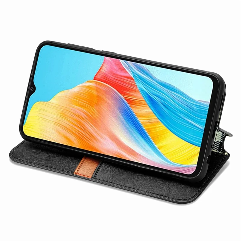 Para Oppo A38 4G / A18 4G Capa Magnética Impressa com Padrão Rômbico Protetor de Telefone de Carteira - Preto