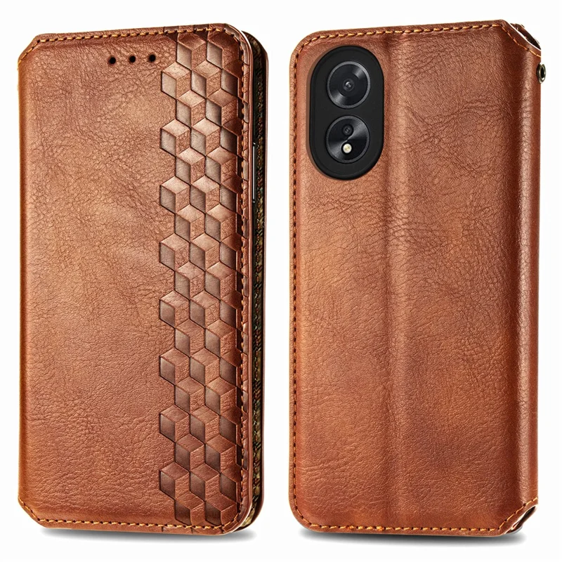 For Oppo A38 4G / A18 4G PU Leather Case Rhombus Imprint Wallet Stand Phone Cover - Brown