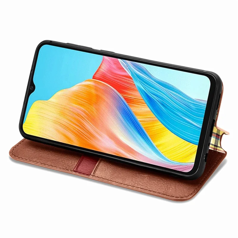 For Oppo A38 4G / A18 4G PU Leather Case Rhombus Imprint Wallet Stand Phone Cover - Brown