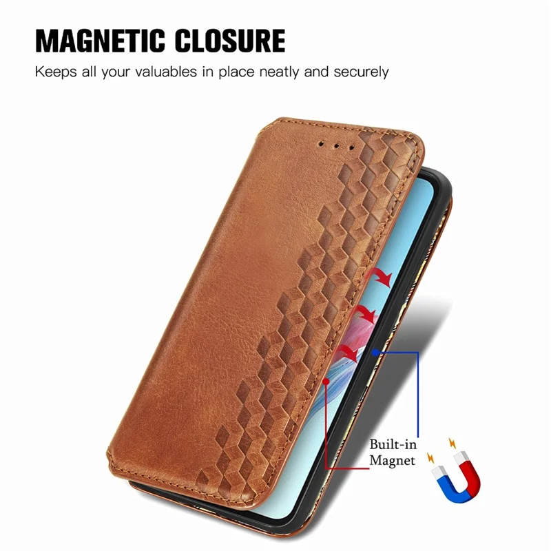 For Oppo A38 4G / A18 4G PU Leather Case Rhombus Imprint Wallet Stand Phone Cover - Brown
