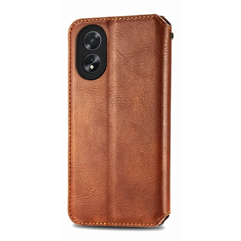 For Oppo A38 4G / A18 4G PU Leather Case Rhombus Imprint Wallet Stand Phone Cover - Brown