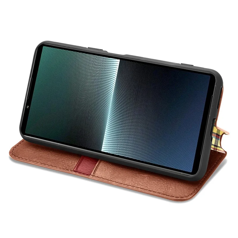 For Sony Xperia 1 V PU Leather Case Rhombus Imprint Wallet Stand Phone Cover - Brown