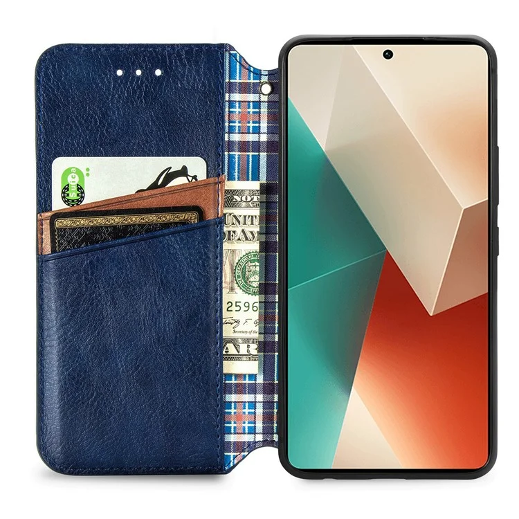 Für Xiaomi Redmi Note 13 5G Magnetisches Handyhülle Anti-Sturz Leder Kartenfächer Abdeckung - Blau