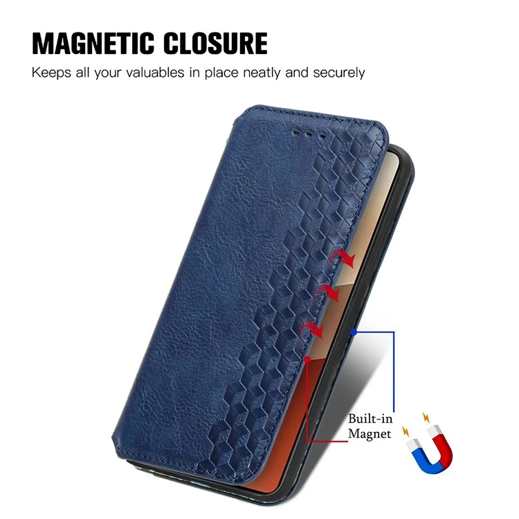 Für Xiaomi Redmi Note 13 5G Magnetisches Handyhülle Anti-Sturz Leder Kartenfächer Abdeckung - Blau