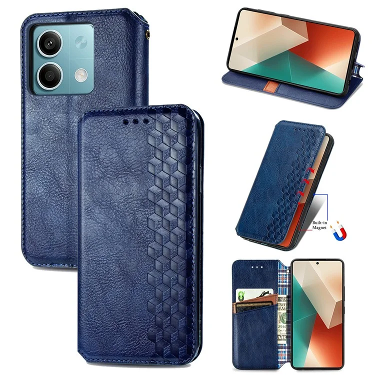 Für Xiaomi Redmi Note 13 5G Magnetisches Handyhülle Anti-Sturz Leder Kartenfächer Abdeckung - Blau