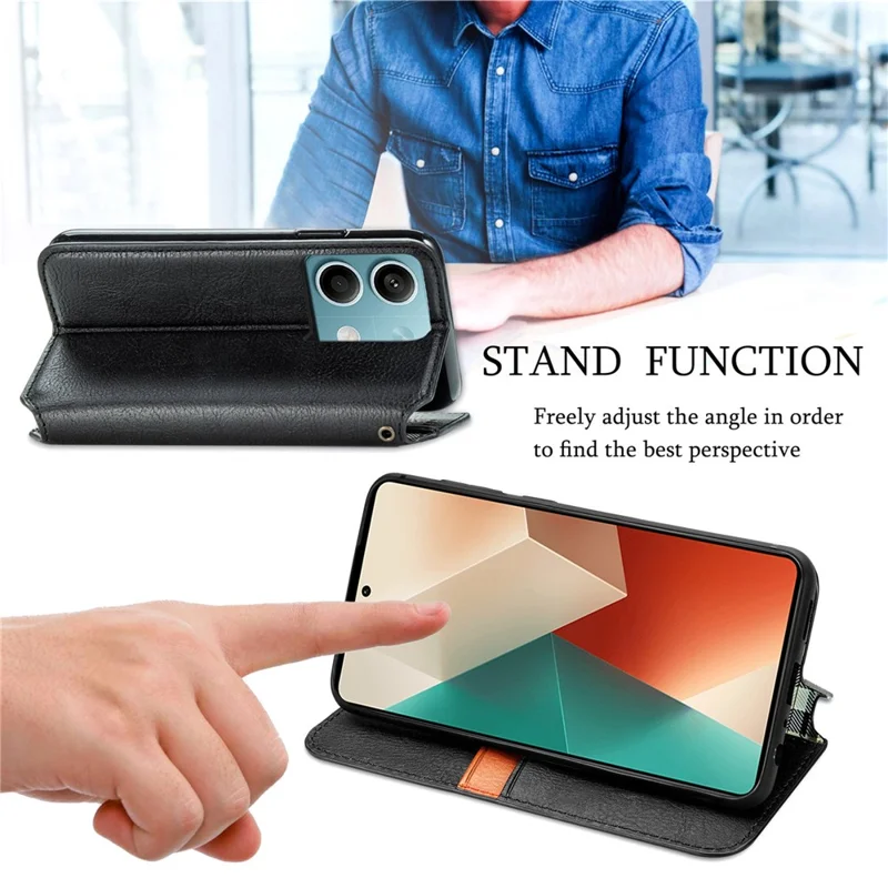 Für Xiaomi Redmi Note 13 5G Magnetisches Handyhülle Sturzsicher Leder Kartenfächer Hülle - Schwarz