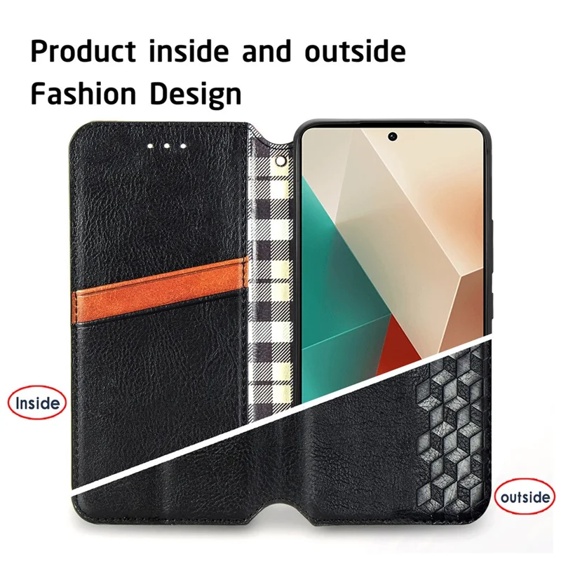 Für Xiaomi Redmi Note 13 5G Magnetisches Handyhülle Sturzsicher Leder Kartenfächer Hülle - Schwarz