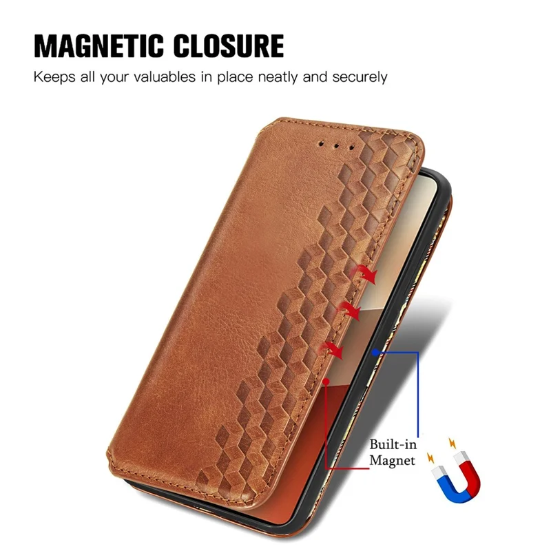Für Xiaomi Redmi Note 13 5G Magnetisches Handyhülle Sturzsicher Leder Kartenfächer Hülle - Braun