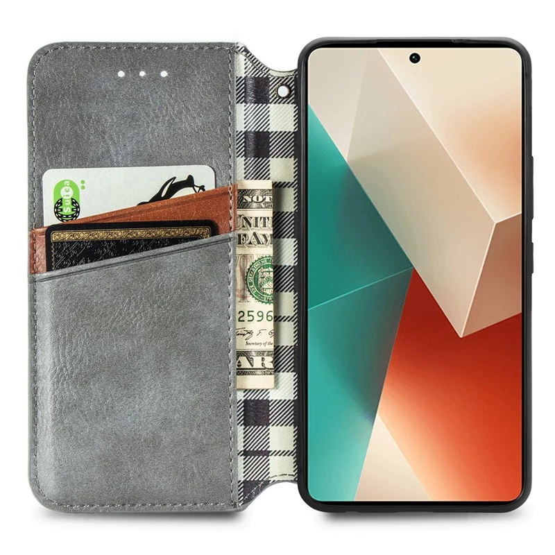 Pour Xiaomi Redmi Note 13 5G Étui de téléphone magnétique antichute Étui en cuir à emplacement pour carte - Gris