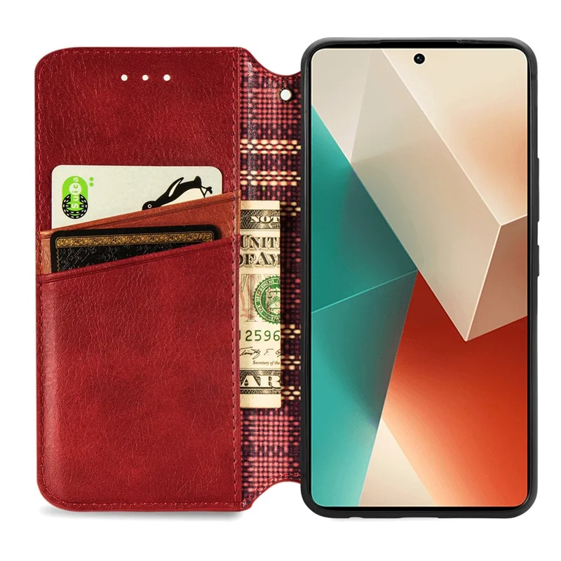 Магнитный чехол для телефона для Xiaomi Redmi Note 13 5G, противоударный, с отделениями для карт, кожаный - красный