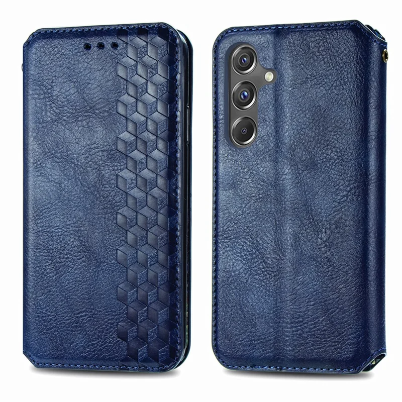 For Samsung Galaxy A15 4G / A15 5G PU Leather Case Rhombus Imprint Wallet Stand Phone Cover - Blue