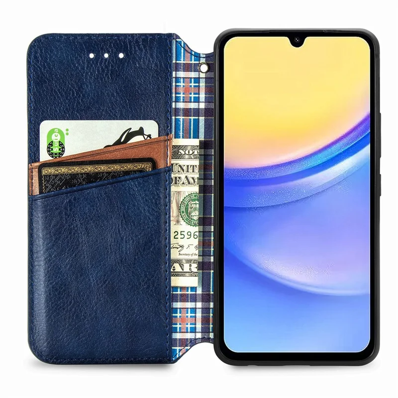 For Samsung Galaxy A15 4G / A15 5G PU Leather Case Rhombus Imprint Wallet Stand Phone Cover - Blue