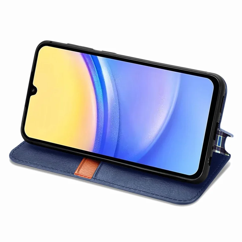 For Samsung Galaxy A15 4G / A15 5G PU Leather Case Rhombus Imprint Wallet Stand Phone Cover - Blue