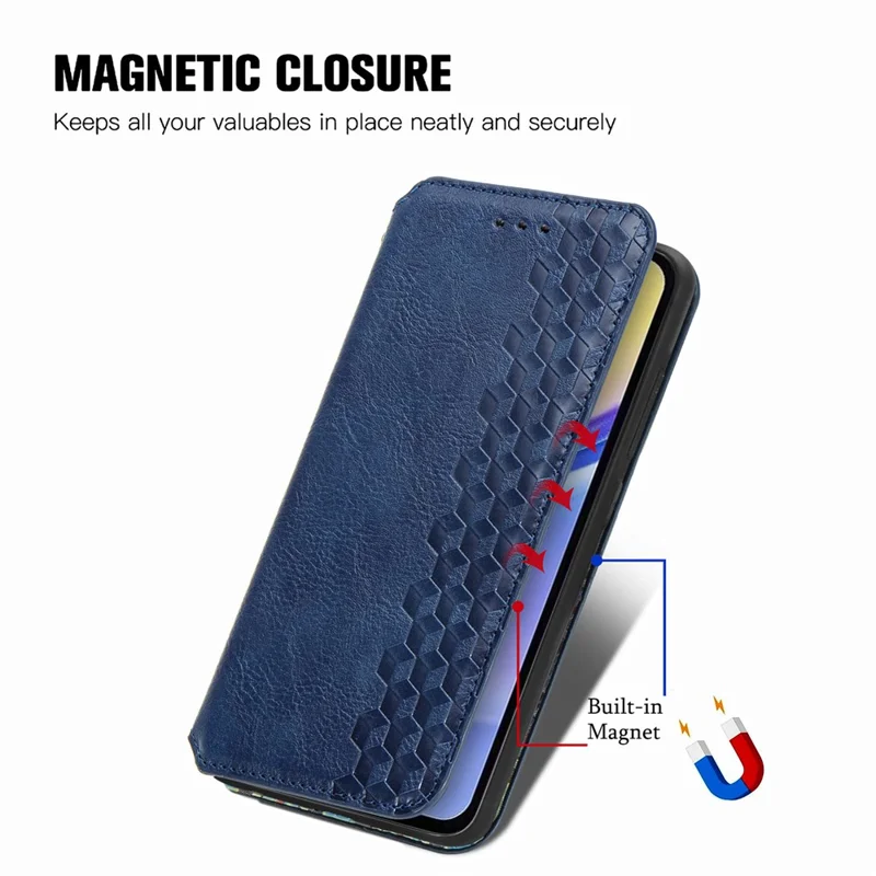 For Samsung Galaxy A15 4G / A15 5G PU Leather Case Rhombus Imprint Wallet Stand Phone Cover - Blue