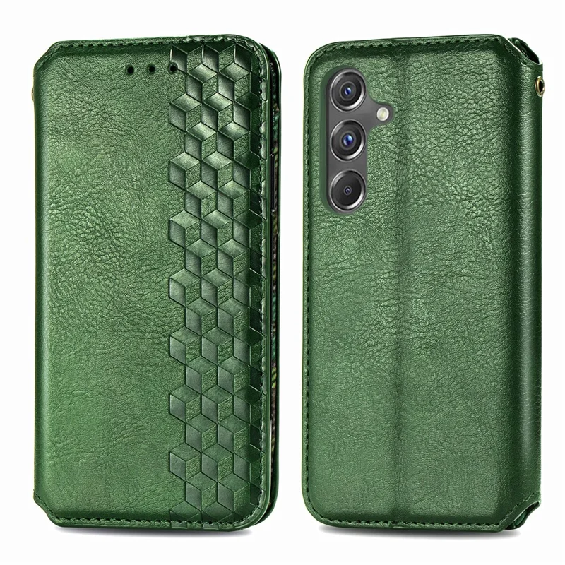 For Samsung Galaxy A15 4G / A15 5G PU Leather Case Rhombus Imprint Wallet Stand Phone Cover - Green