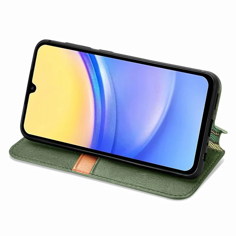 For Samsung Galaxy A15 4G / A15 5G PU Leather Case Rhombus Imprint Wallet Stand Phone Cover - Green