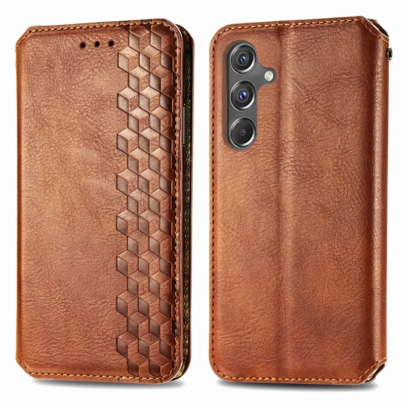 Für Samsung Galaxy A15 4G / A15 5G stoßfestes Gehäuse Rhombus geprägtes Brieftasche Ständer Handyhülle - Braun
