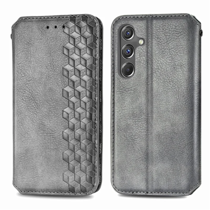 For Samsung Galaxy A15 4G / A15 5G PU Leather Case Rhombus Imprint Wallet Stand Phone Cover - Grey