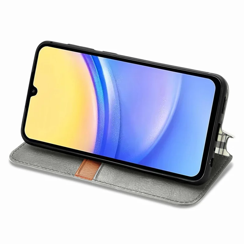 For Samsung Galaxy A15 4G / A15 5G PU Leather Case Rhombus Imprint Wallet Stand Phone Cover - Grey