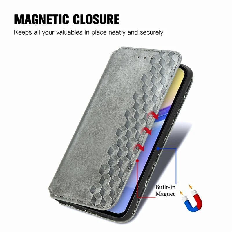 For Samsung Galaxy A15 4G / A15 5G PU Leather Case Rhombus Imprint Wallet Stand Phone Cover - Grey