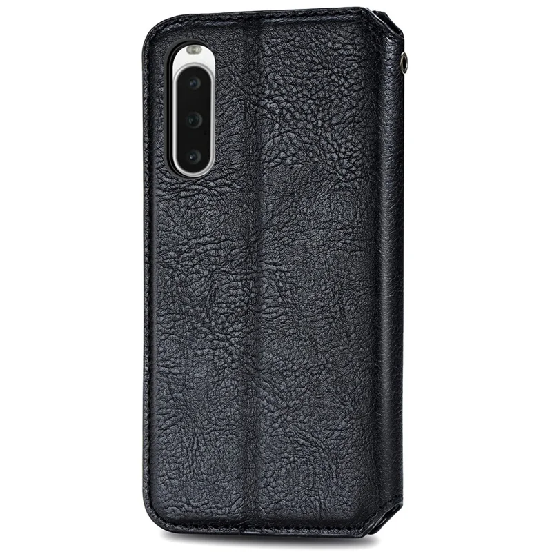 For Sony Xperia 10 V PU Leather Case Rhombus Imprint Wallet Stand Phone Cover - Black