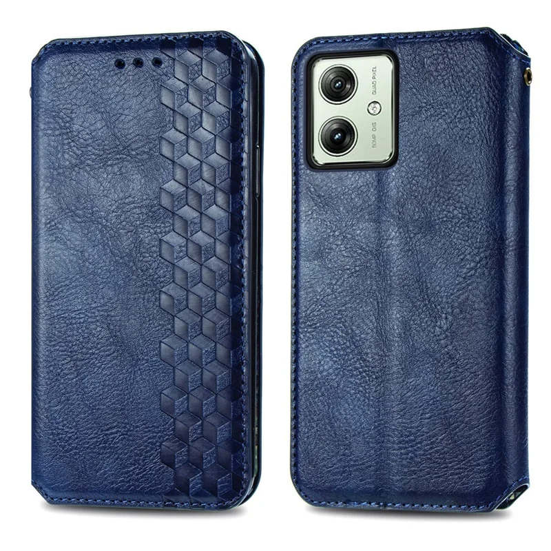 Per Motorola Moto G54 5G Custodia Stampata in Pelle a Rombo Custodia Portafoglio per Telefono - Blu
