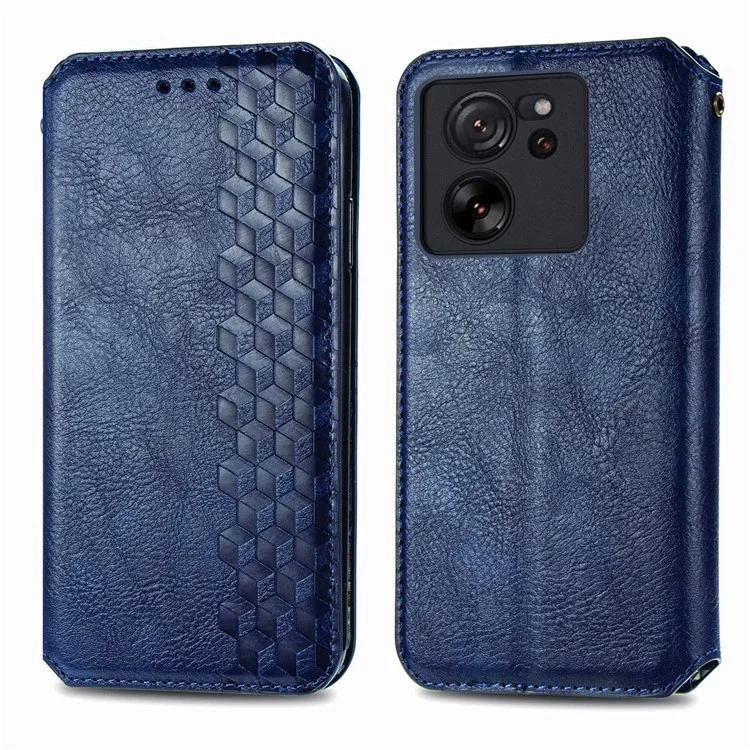 Чехол для телефона Xiaomi 13T / 13T Pro / Redmi K60 Ultra с тисненым ударопрочным чехлом из искусственной кожи на подставке - синий