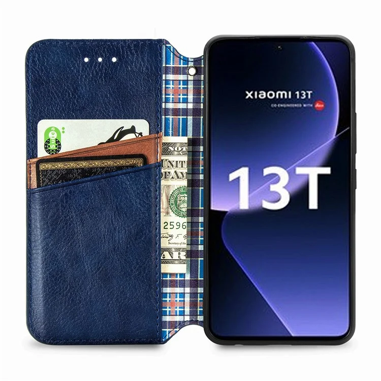 Чехол для телефона Xiaomi 13T / 13T Pro / Redmi K60 Ultra с тисненым ударопрочным чехлом из искусственной кожи на подставке - синий