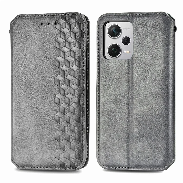 Per Xiaomi Redmi Note 12 Pro+ 5G Case Cellulare Impronta Rombus Impronta Copertina Del Portafoglio a Protezione Completa - Grigio