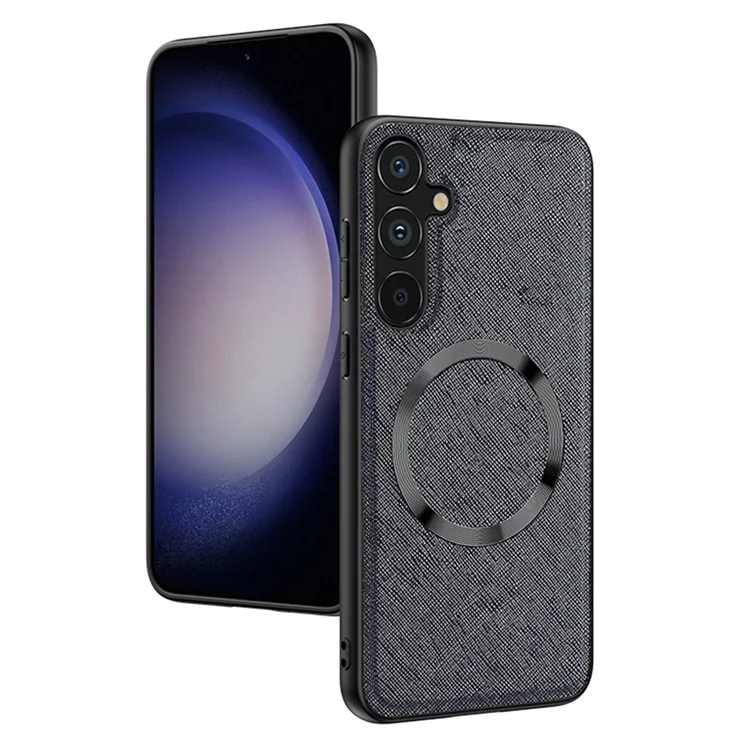 Per Samsung Galaxy A15 4G / 5G Custodia Magnetica Case Texture a Croce Rivestita in Pelle TPU Cover per Telefono - Nero
