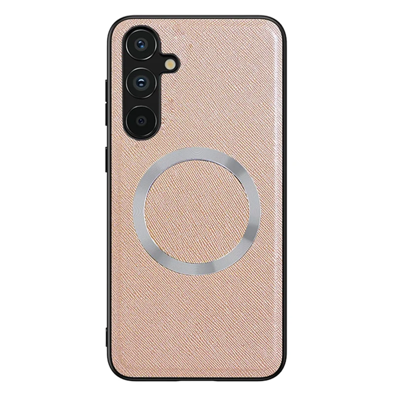 For Samsung Galaxy A15 4G / 5G Magnetic Case Cross Texture Leather Coated TPU Phone Cover - Gold