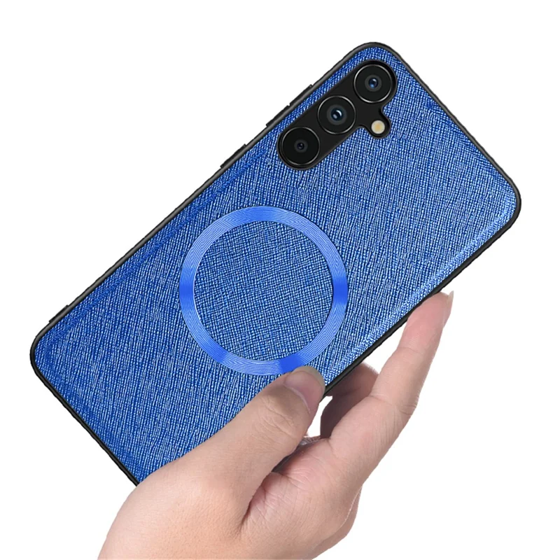 For Samsung Galaxy A15 4G / 5G Magnetic Case Cross Texture Leather Coated TPU Phone Cover - Gold