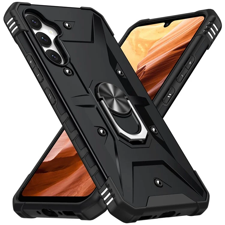 For Samsung Galaxy S24 Case PC+ TPU Ring Kickstand Magnetic Car Mount Phone Cover - Black