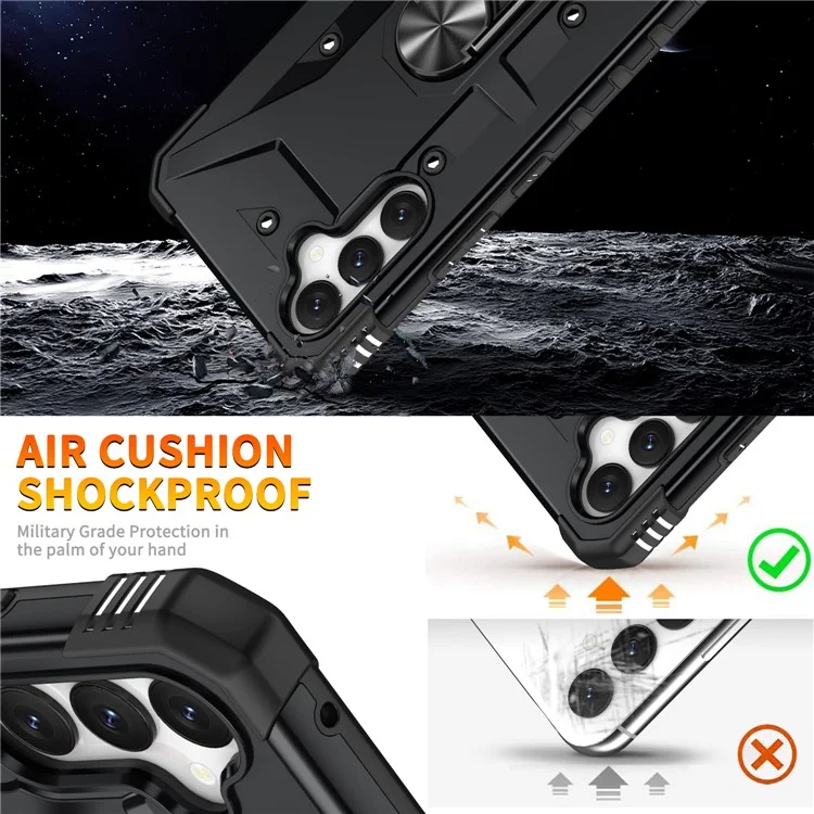 For Samsung Galaxy S24 Case PC+ TPU Ring Kickstand Magnetic Car Mount Phone Cover - Black