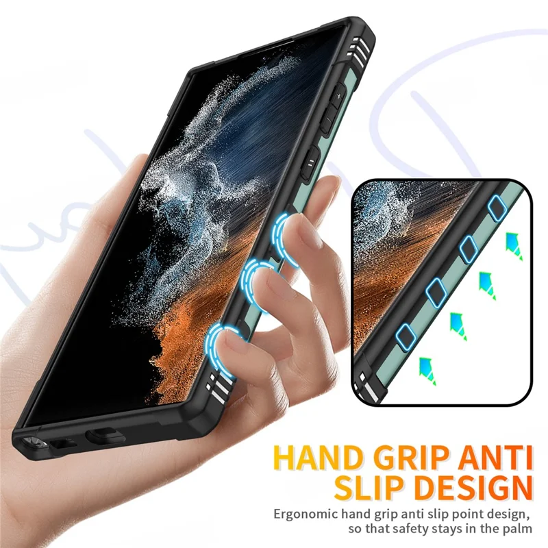 Для Samsung Galaxy S24 Ultra Case PC + TPU гибридный чехол для телефона с кольцом-держателем и подставкой - темно-зеленый