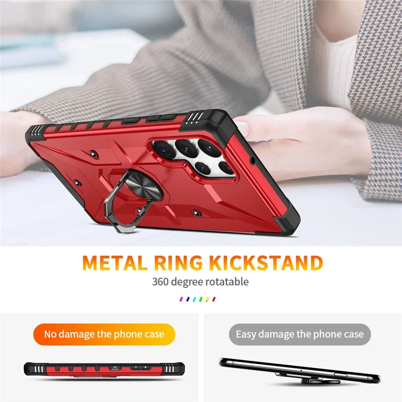 For Samsung Galaxy S24 Ultra Case PC+ TPU Hybrid Phone Cover with Ring Holder Kickstand - Red